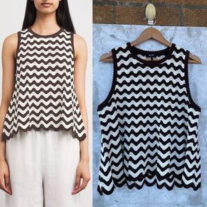 ME+EM Beige brown Cotton Scallop Top size medium